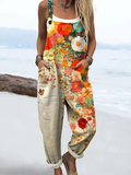 Floral Print Sleeveless Jumpsuit with Tie Waist