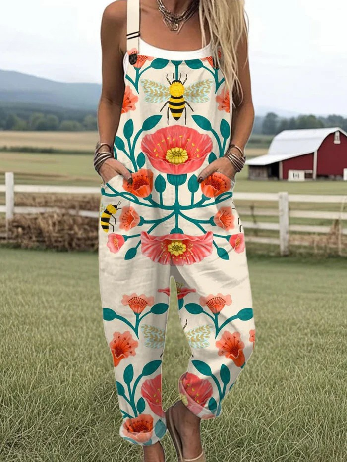 Honey Bloom Floral Print Jumpsuit with Adjustable Straps
