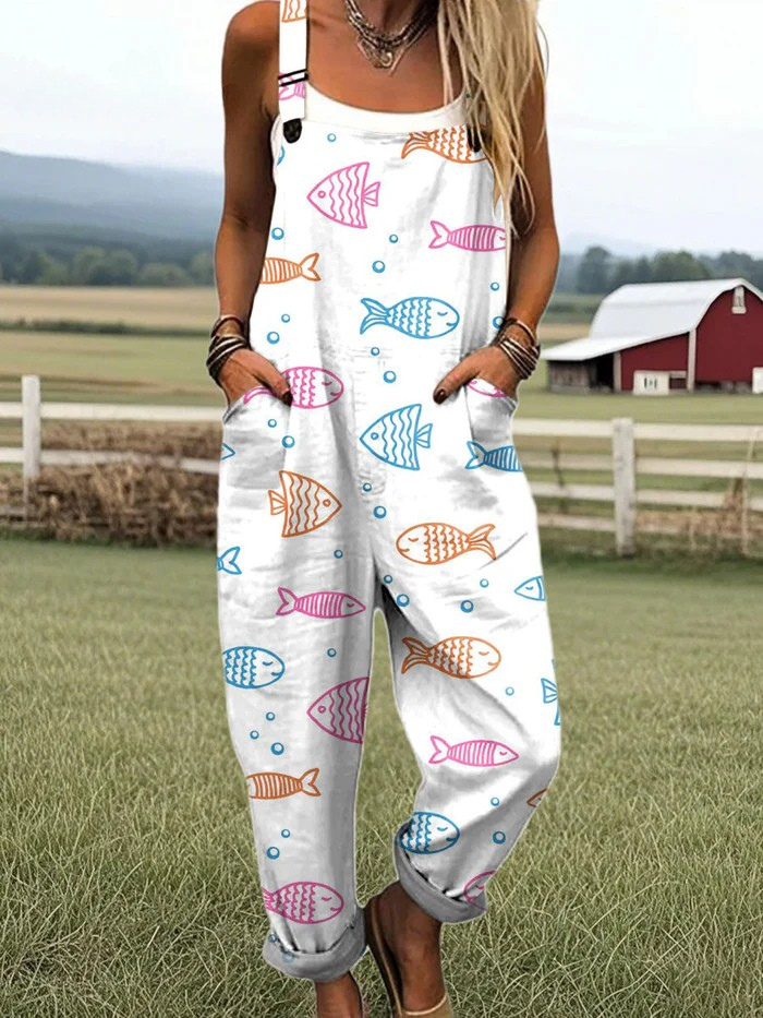 Ocean Whimsy Floral Print Jumpsuit with Adjustable Straps
