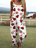 Ladybug Lane Floral Print Jumpsuit with Ruffled Sleeves