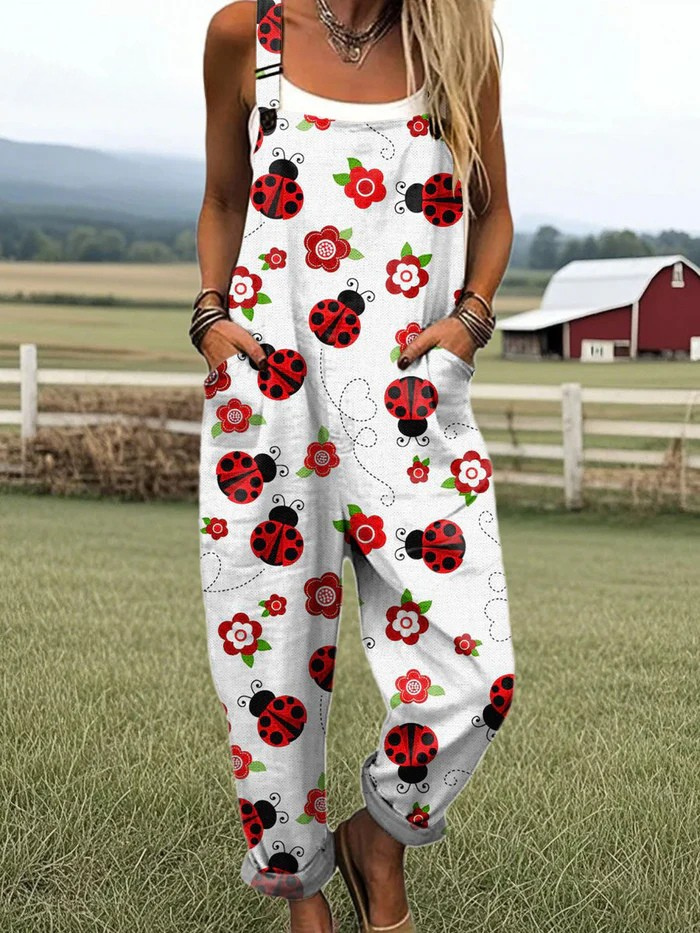Ladybug Lane Floral Print Jumpsuit with Ruffled Sleeves