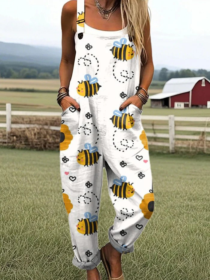 Honeybee Happy Floral Print Jumpsuit
