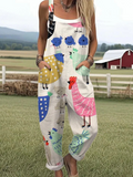 Charming Chicken Print Jumpsuit for Playful Style