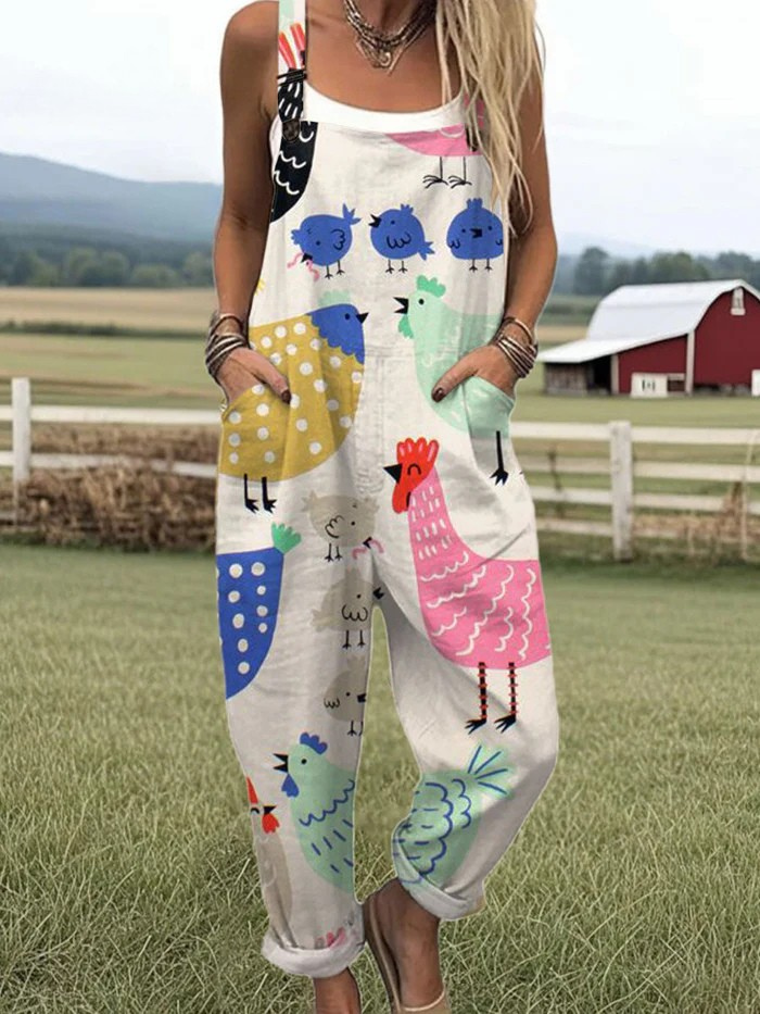 Charming Chicken Print Jumpsuit for Playful Style