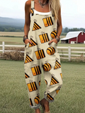 Honeybee Floral Print Jumpsuit with Adjustable Straps