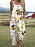Floral Print Bee Blossom Jumpsuit with Adjustable Straps