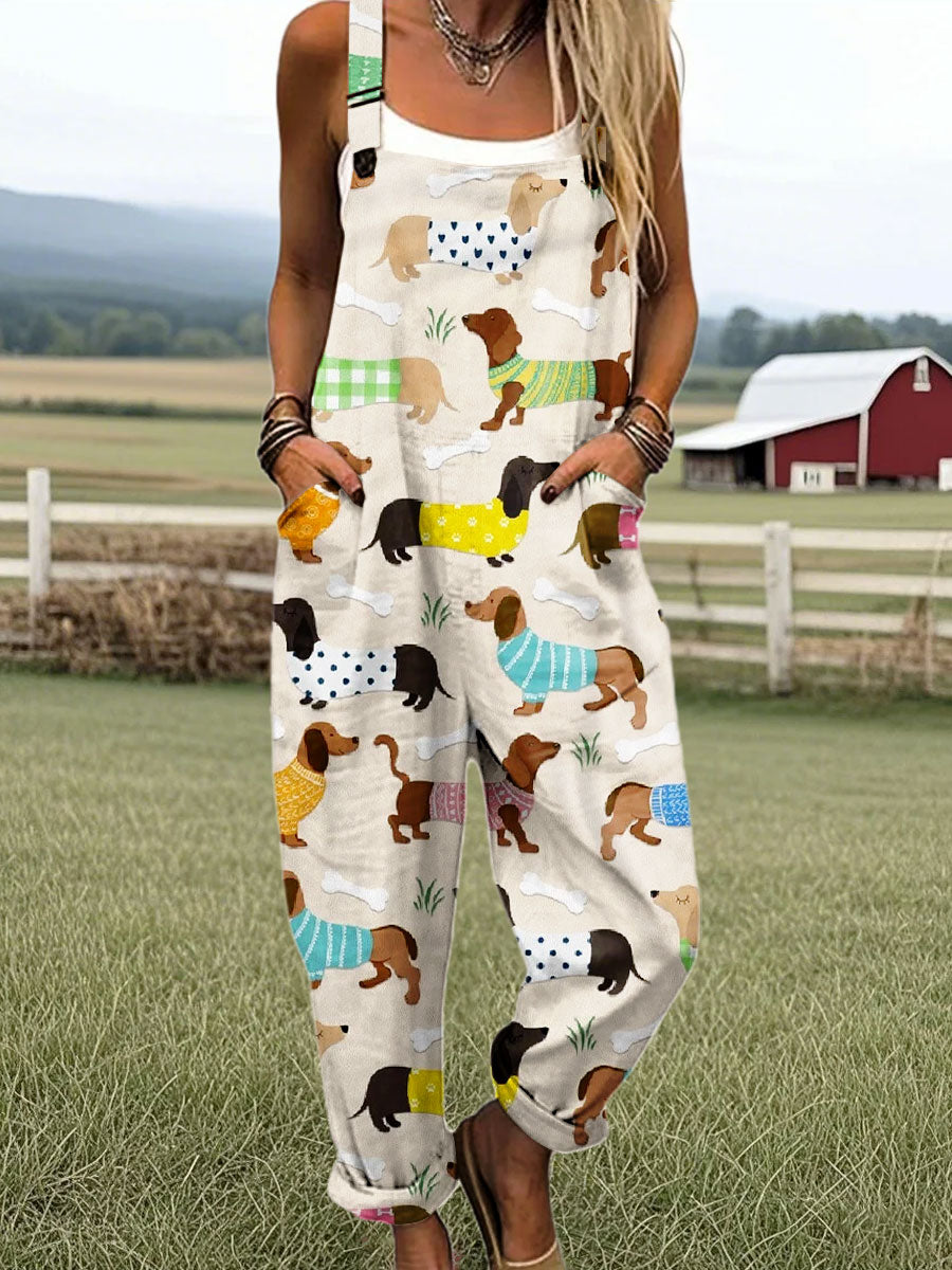 Agnes™ - Fun Dog Print Sleeveless Jumpsuit for Playful Days