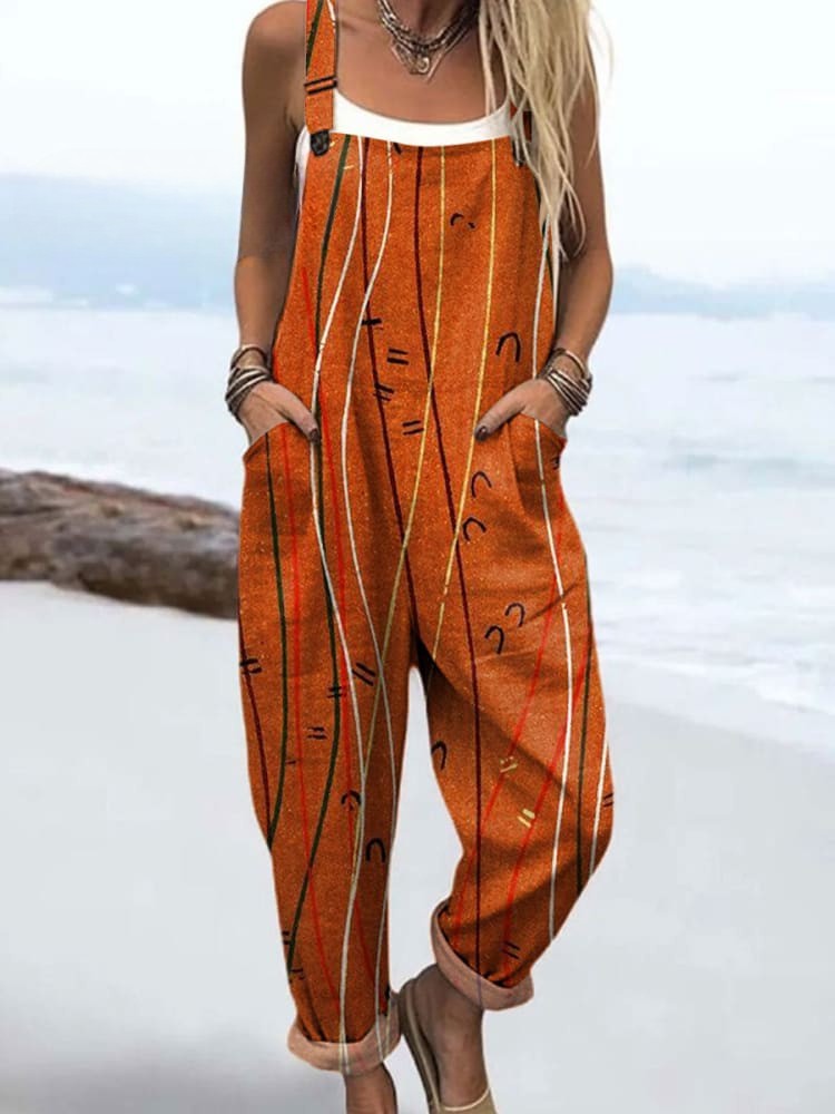 Artistic Abstract Print Jumpsuit with Wide Leg Design