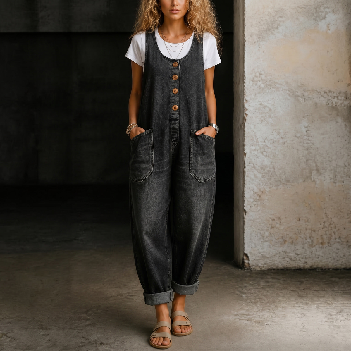 Jessica Denim Overall Jumpsuit with Adjustable Straps