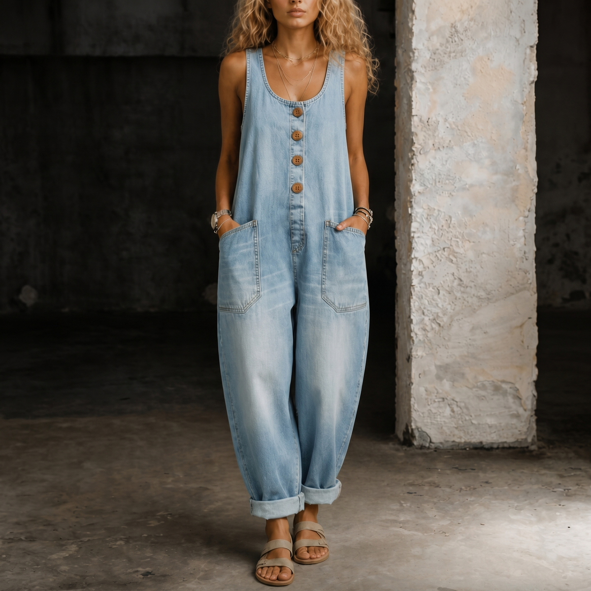 Jessica Denim Overall Jumpsuit with Adjustable Straps