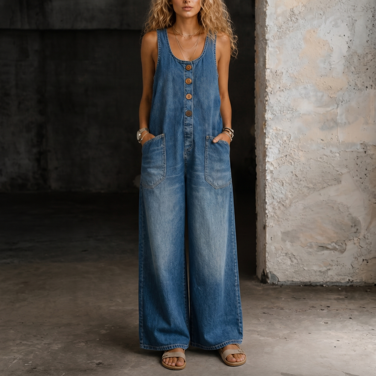 Jessica Denim Overall Jumpsuit with Adjustable Straps