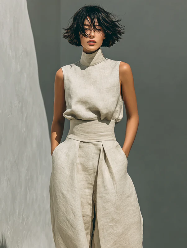 Evanna™ High-Neck Cotton Two-Piece Trouser Set