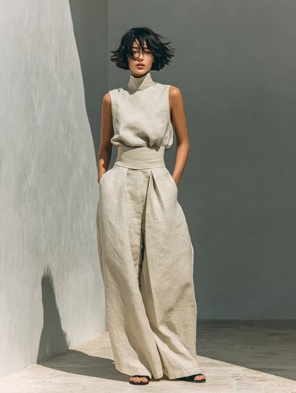 Evanna™ High-Neck Cotton Two-Piece Trouser Set