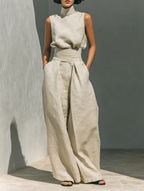 Evanna™ High-Neck Cotton Two-Piece Trouser Set