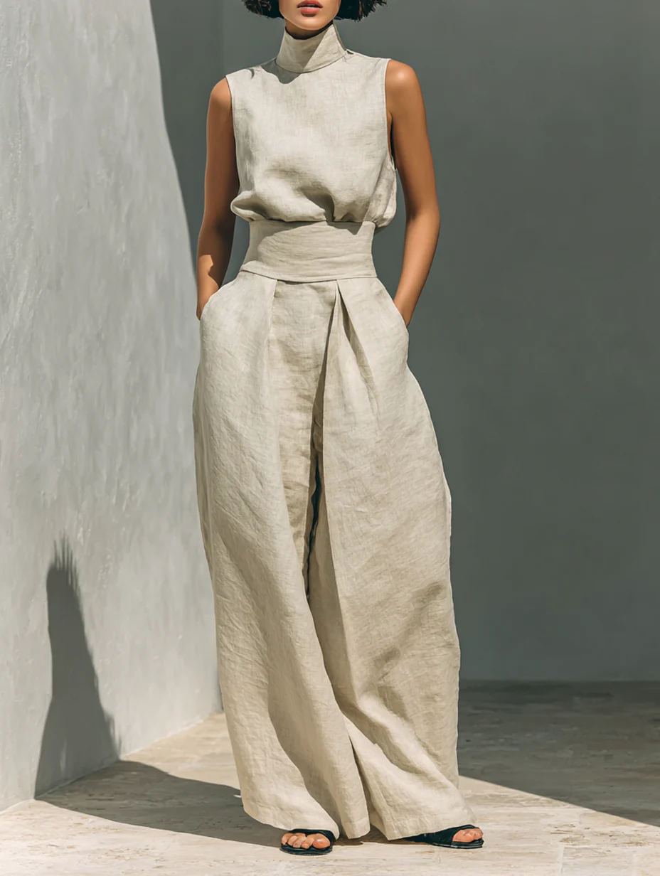 Evanna™ High-Neck Cotton Two-Piece Trouser Set