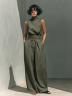 Evanna™ High-Neck Cotton Two-Piece Trouser Set