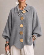 Katrina Oversized Button-Up Cardigan with Collared Neckline