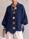 Katrina Oversized Button-Up Cardigan with Collared Neckline