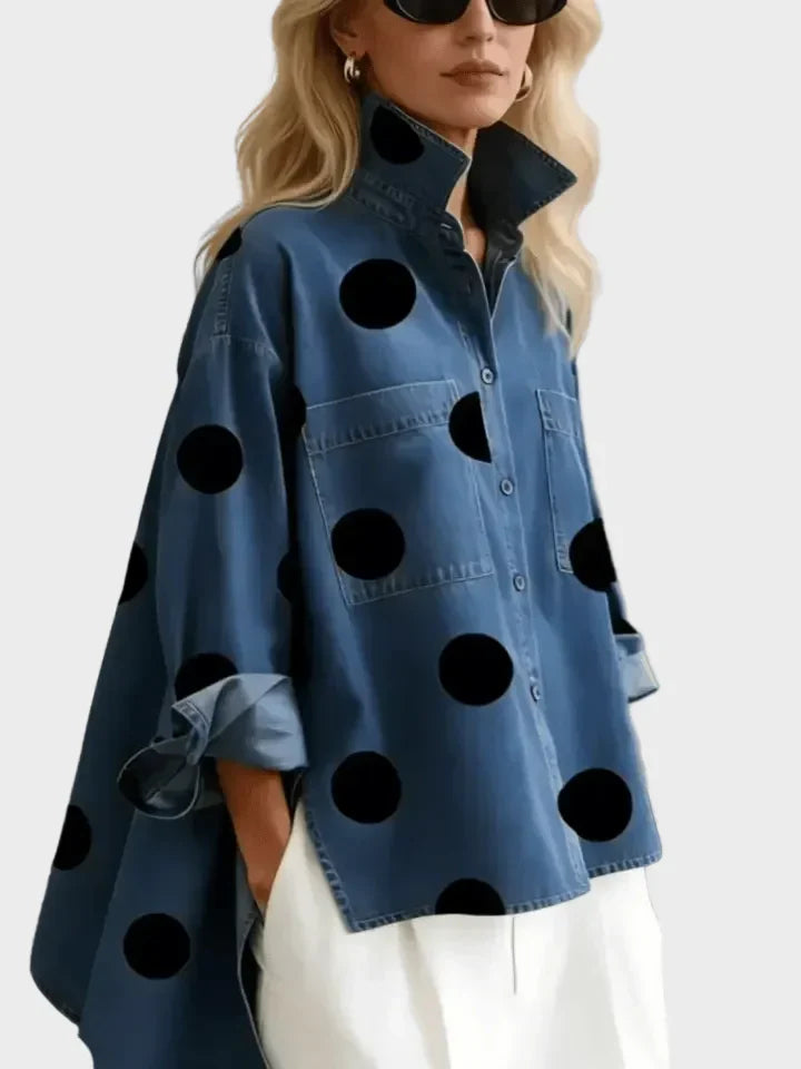Pollie™ Creative Polka Dot Denim Blouse