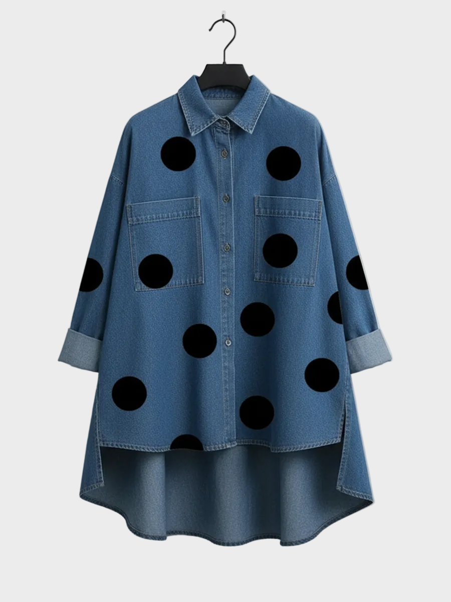 Pollie™ Creative Polka Dot Denim Blouse