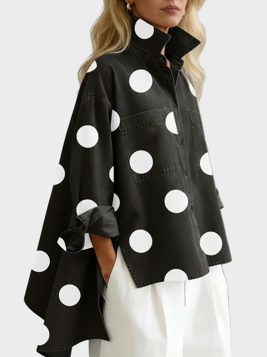 Pollie™ Creative Polka Dot Denim Blouse
