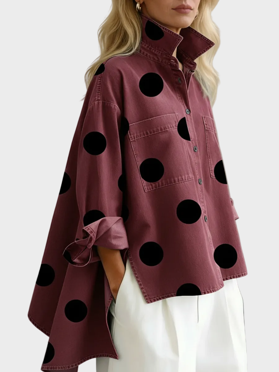 Pollie™ Creative Polka Dot Denim Blouse