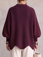 Katrina Oversized Button-Up Cardigan with Collared Neckline