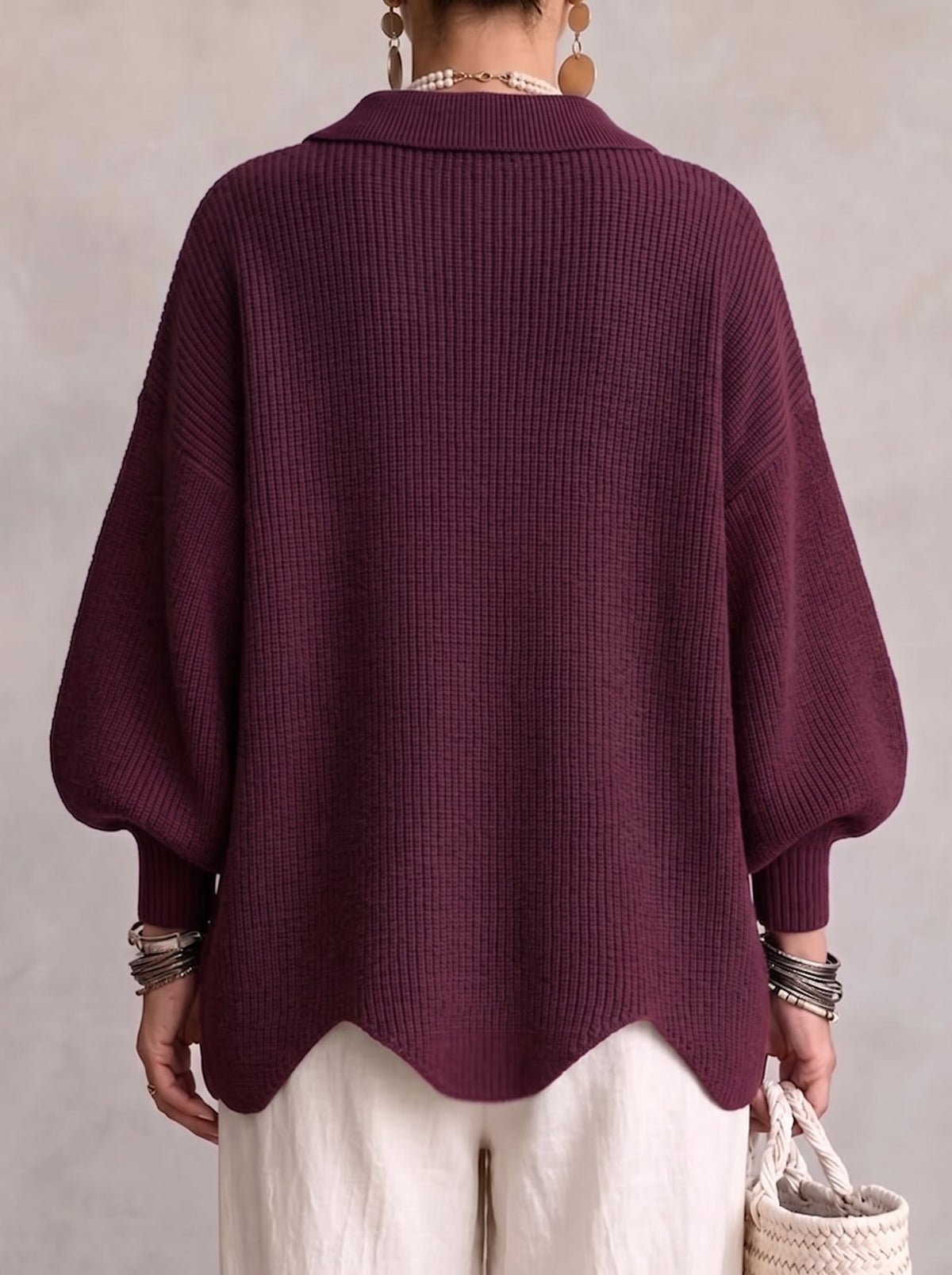 Katrina Oversized Button-Up Cardigan with Collared Neckline