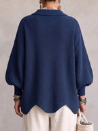 Katrina Oversized Button-Up Cardigan with Collared Neckline