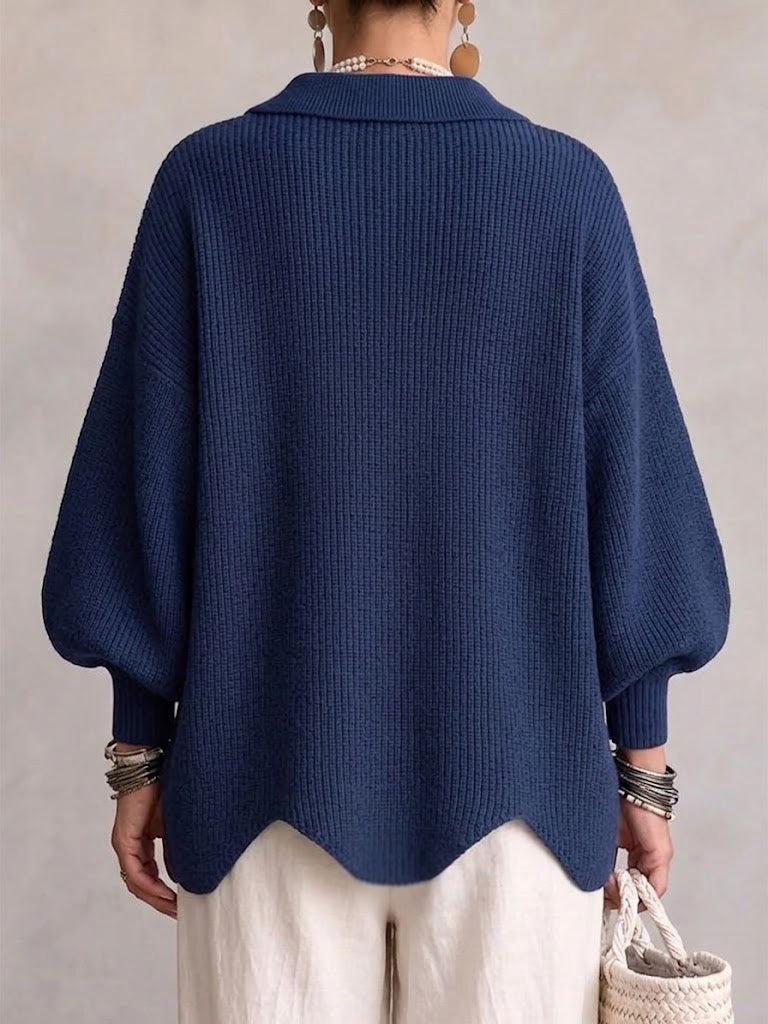 Katrina Oversized Button-Up Cardigan with Collared Neckline