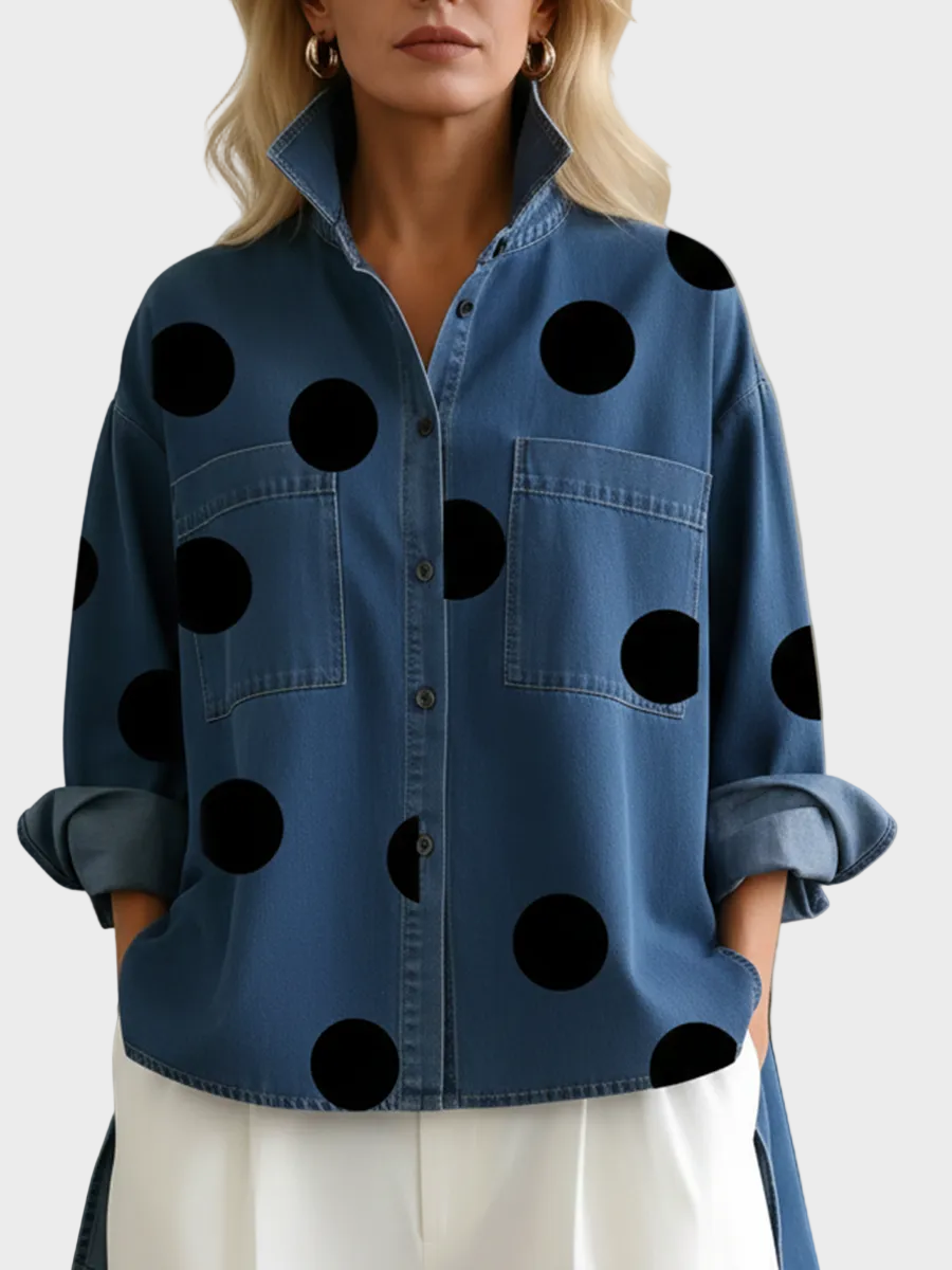 Pollie™ Creative Polka Dot Denim Blouse