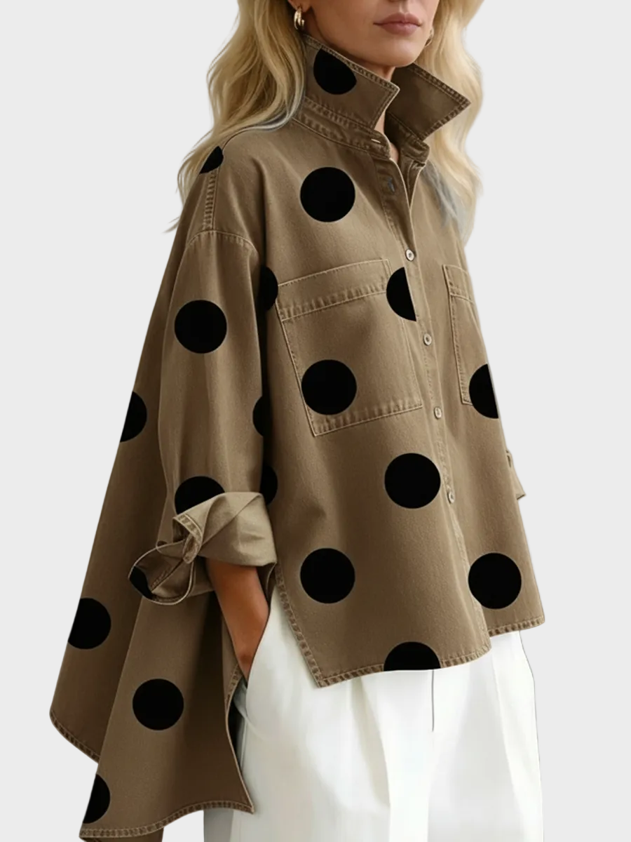 Pollie™ Creative Polka Dot Denim Blouse
