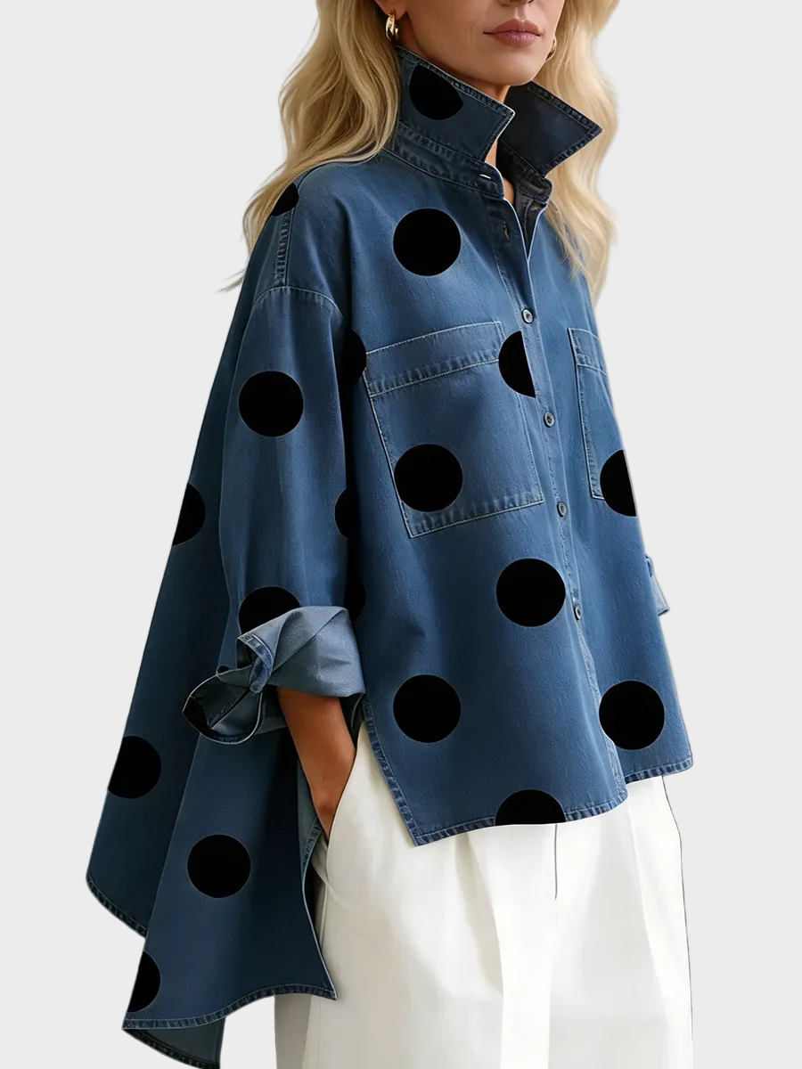 Pollie™ Creative Polka Dot Denim Blouse