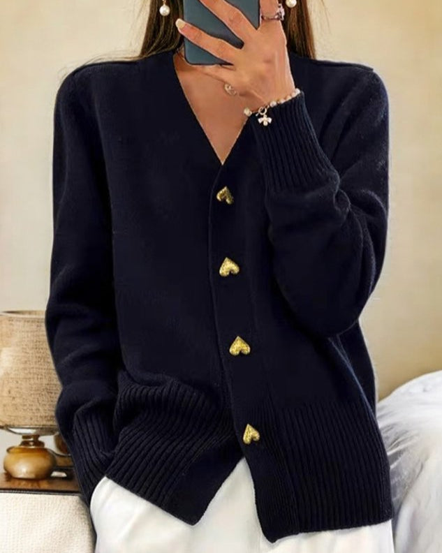 Liorah™ Chic Heart Button Cardigan