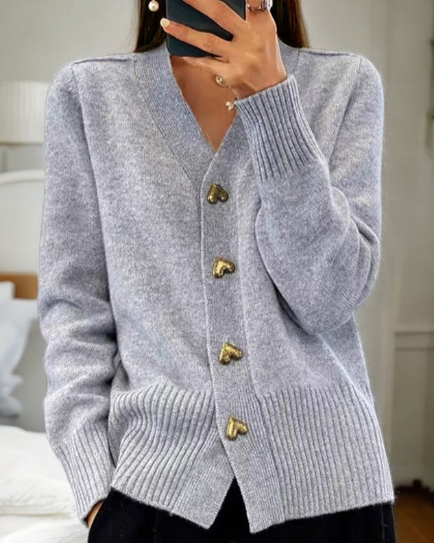 Liorah™ - Chic Heart Button Cardigan