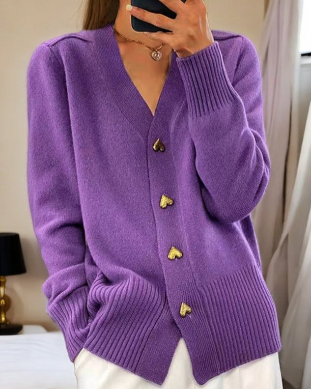 Liorah™ Chic Heart Button Cardigan