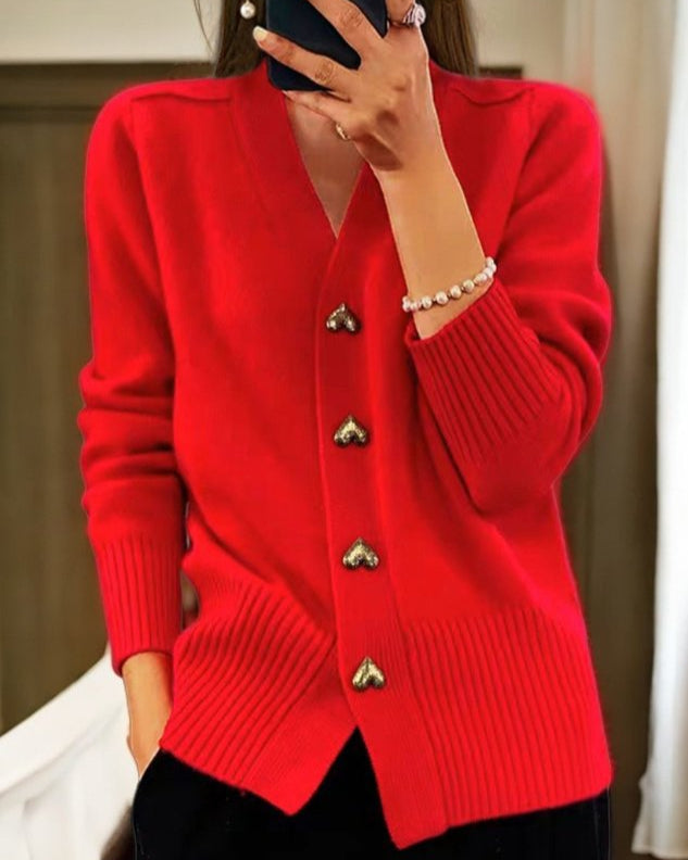 Liorah™ - Chic Heart Button Cardigan