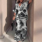 Tasha™ Floral V-Neck Top & Matching Long Pants Set
