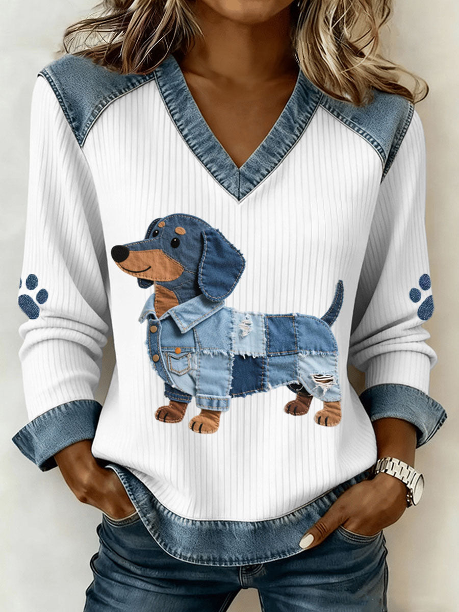 Daniella™ Creative Denim Patchwork Blouse